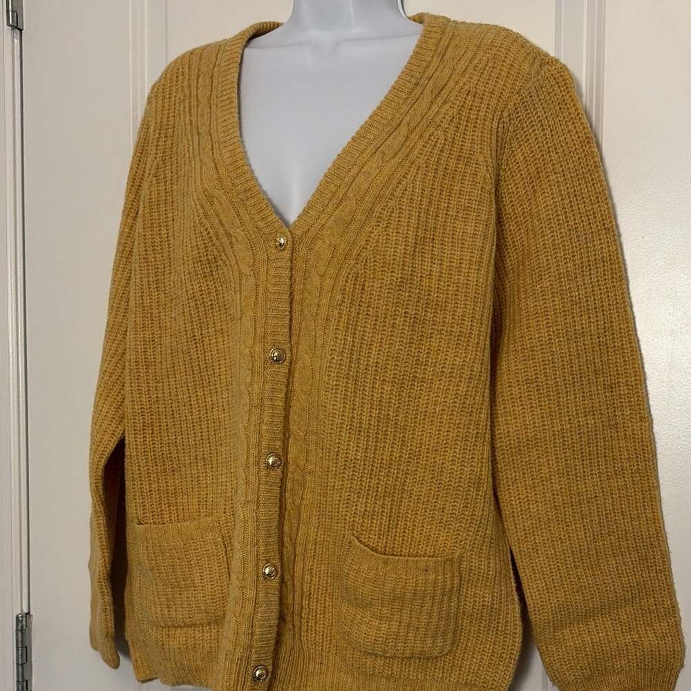 Appleseeds Women’s Yellow 100% Wool Cardigan Sweater NWOT L